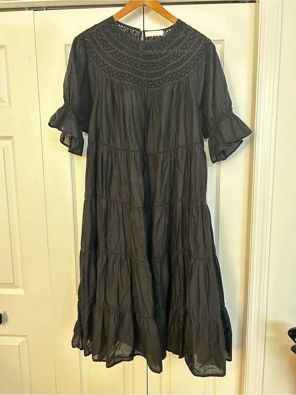 Merlette Paradis Eyelet Dress, Black, Size Large EUC